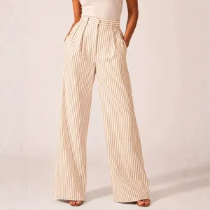 Casual striped wide-leg trousers for women, high waist loose fashion chic summer pants.