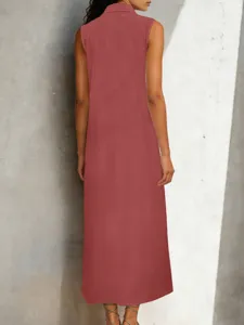 Vestido largo sin mangas con cuello alto, vestido maxi liso y holgado para mujer