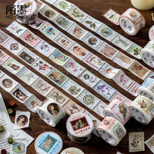Nastro Washi Vintage Stile Francobollo Diario Nastro Decorativo Botanico Floreale Caffè Diario Scrapbooking Cancelleria Fornitura