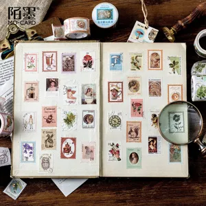 Set di nastro washi adesivo vintage con francobolli per diario e decorazione artigianale.