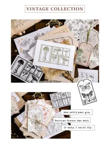 Vintage botanische stempel set retro vlinder sticker dagboek DIY handwerk decoratie