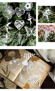 Carta pizzo traforata bianca vintage diario scrapbooking materiale di fondo 8 stili DIY