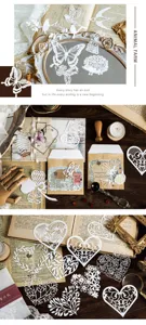 Carta di scrapbooking in pizzo bianco vintage traforato per diario e decorazione.