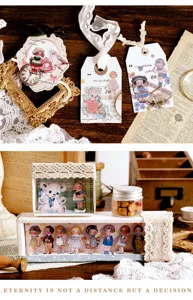 Ensemble d'autocollants Washi tape poupée rétro vintage et détails d'étiquettes de journal.
