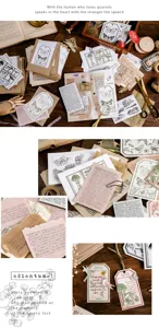 Vintage botanische dagboek stickers en stempeset voor DIY ambachtelijke scrapbooking decor.