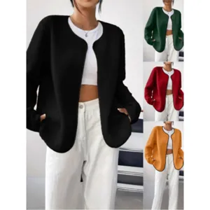 Γυναικείο Casual Polar Fleece Τζάκετ Ανοιχτό Μπροστά Αντίθεση στο Τελείωμα Μονόχρωμο Μαλακή Ζακέτα Παλτό Μακρυμάνικο Ενδύματα