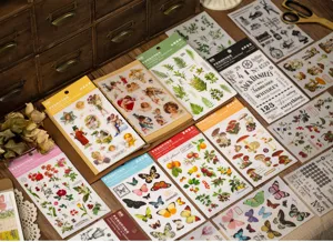 Yuxian Wonderland transfer stickers, vintage plant butterfly DIY decorative stationery.