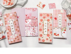 Roze bloemige sticky notes set dagelijks collage materiaal papier schattige stationery boek