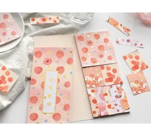 Roze memo blokjes set met schattig perzik bloem design voor dagboek collage en notities