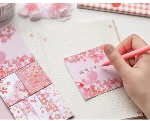 Roze kersenbloesem sticky notes set, schattige bloemen memo blokken voor journal, 4 stijlen.