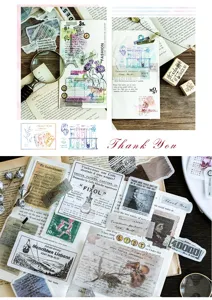 Set di adesivi washi vintage in lingua inglese per diari, scrapbooking e progetti artistici.