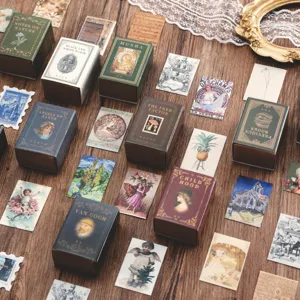 Set di mini scatole di adesivi per libri vintage e carte d'arte retro per album.
