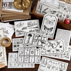 Vintage botanische schuimstempelset, retro planten en vogels dagboek DIY decoratie.