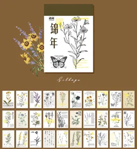 Papel de material de scrapbooking botánico vintage vista detallada con ilustraciones.