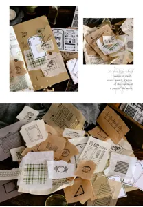 Vintage Tagebuch Scrapbooking Material Set, Retro Collage Papier und Stoffsticker für DIY Basteln.