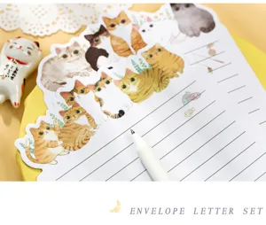 Lot de papeterie en forme de chat mignon avec stylo d'écriture et illustrations d'animaux.