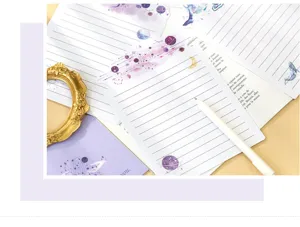 Kit de papier à lettres galaxie cosmique, joli papier d'écriture violet pour journal et notes.