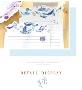 Joli ensemble de papier à lettres baleine, papeterie aquarelle esthétique pour journal