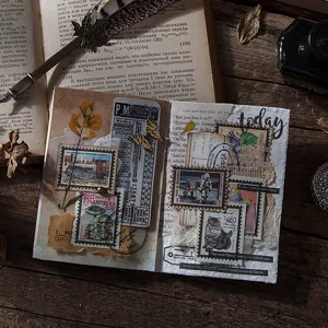 Vintage postzegel verzamelaar serie speciaal papier stickers voor DIY dagboek en retro knutselen.