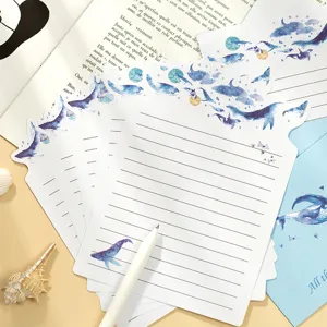 Kit de papeterie lettre enveloppe design baleine aquarelle joli papier a ecrire set