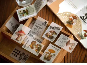 Vintage mushroom diafanes xarti imerologiou diakosmisi, retro DIY autokollita set.