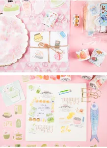 Grazioso set di adesivi washi di cibo e nastro decorativo per diari e lavoretti creativi.