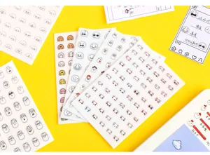Cute cartoon expression stickers, funny emoji journaling diary decorative sticker sheets.