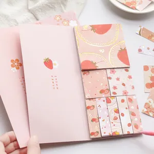 Roze aardbei bloemige zelfklevende notities set memo blok dagboek collage materiaal