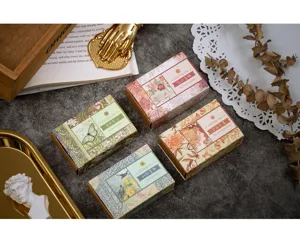 Vintage memo pad box set with botanical and floral designs, 4 styles of cute stationery items.