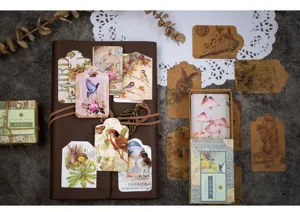 Vintage decorative paper tags bookmarks and journaling card materials set for scrapbooking.