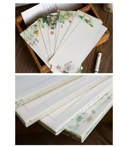 Conjunto de papel de carta floral vintage en caja de madera, papelería creativa para escribir.