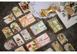 Vintage floral butterfly sticker tags and bookmarks set for creative journaling and craft decor.