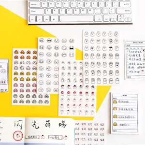 Cute cartoon emoji sticker sheets set for planner journaling and diary decoration supplies.