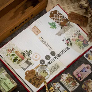 Vintage journal memo tags and bookmarks set for creative scrapbooking and planner decoration.