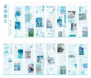 Vista dettagliata adesivi Blue Jazz stile INS Yuxian, perfetti per journaling e progetti fai da te.
