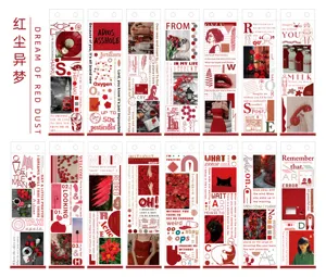Strisce di adesivi rossi retrò per diario, scrapbooking e fai-da-te. Vista di dettaglio.