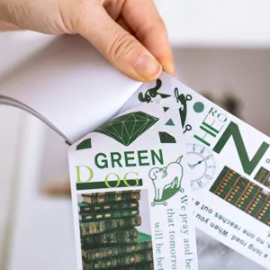 Libro di adesivi estetico in stile INS per scrapbooking fai-da-te, pagine con design verde.