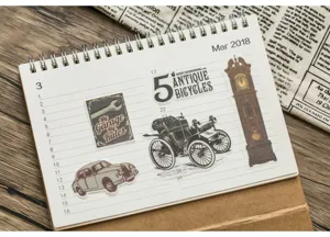 Vintage washi sticker pack me klasika autokinita antique bicycle kai retro roloi.