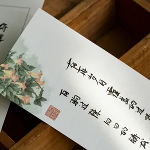 Papel de carta de estilo chino antiguo con ilustración floral y hermoso diseño de caligrafía.