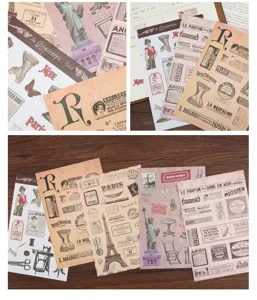 Set de pegatinas de papel washi vintage retro para diario cuaderno manualidades DIY.