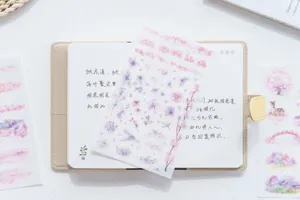 Translucent cherry blossom decorative stickers floral journal planner sticker sheets for DIY crafts.