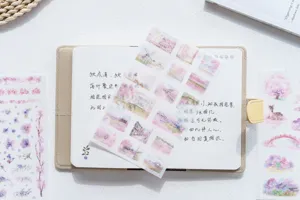 Watercolor cherry blossom decorative stickers detail, perfect for cute planner journaling crafts.