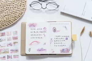 Watercolor cherry blossom decorative stickers details showing aesthetic journaling and planner use.