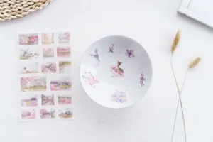 Delicate watercolor cherry blossom sticker detail featuring charming landscape patterns.