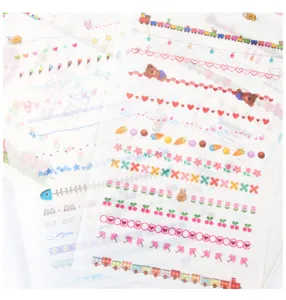 Lindas hojas de pegatinas washi con varios diseños de bordes para decoración de diarios DIY.