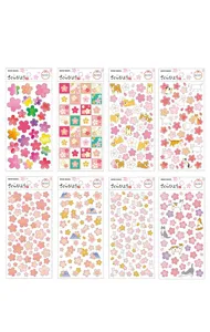 Detalles de pegatinas de flores de cerezo y animales bonitos, decoración japonesa para agenda.