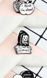 Metal enamel lapel pin punk gothic skeleton badge brooches aesthetic clothing accessories detail