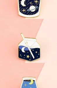 Cute celestial enamel lapel pin milk carton starry night badge clothing backpack decor