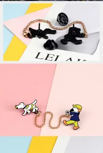Creative cute man walking dog brooch pin set, enamel metal badge for backpack clothes decor.
