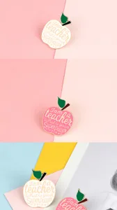 Cute apple shaped enamel pin teacher quote metal brooch badge for backpack clothes decor